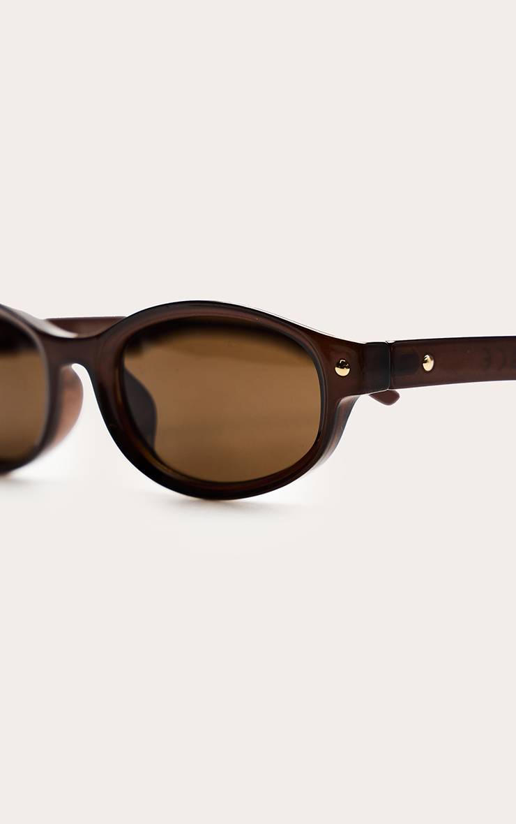 Chocolat Lunettes De Soleil Ovales Monture Marron Verres Teintés