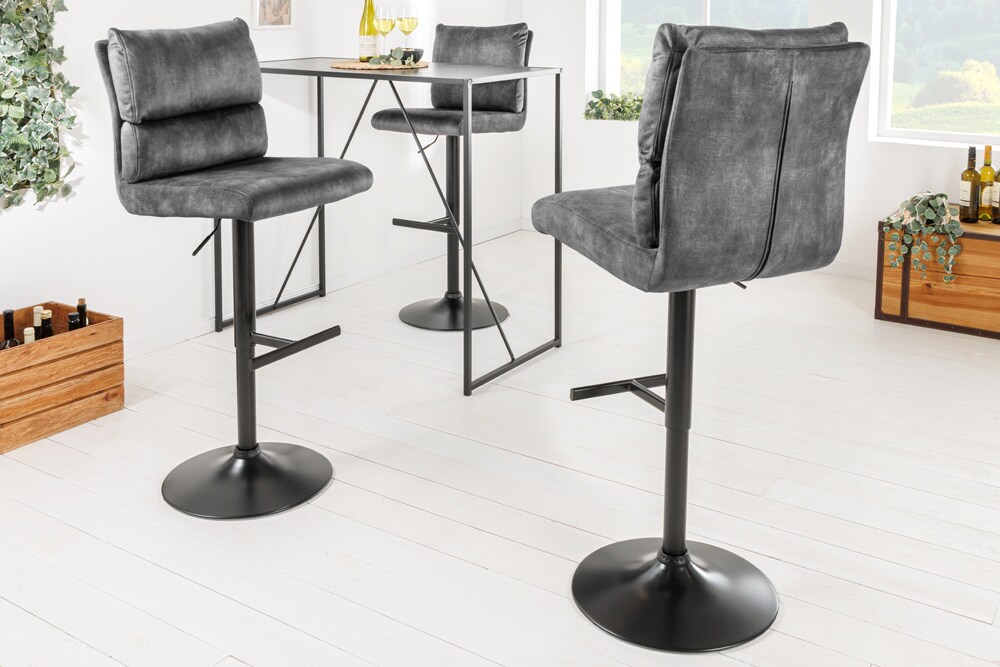 riess-ambiente Barhocker COMFORT - höhenverstellbar dunkelgrau Samt schwenkbar Barstuhl Fußablage