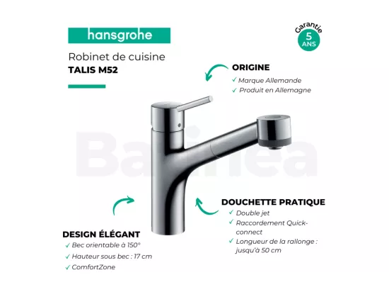 Robinet de cuisine avec douchette HANSGROHE Talis M52 170 2 jets chromé
