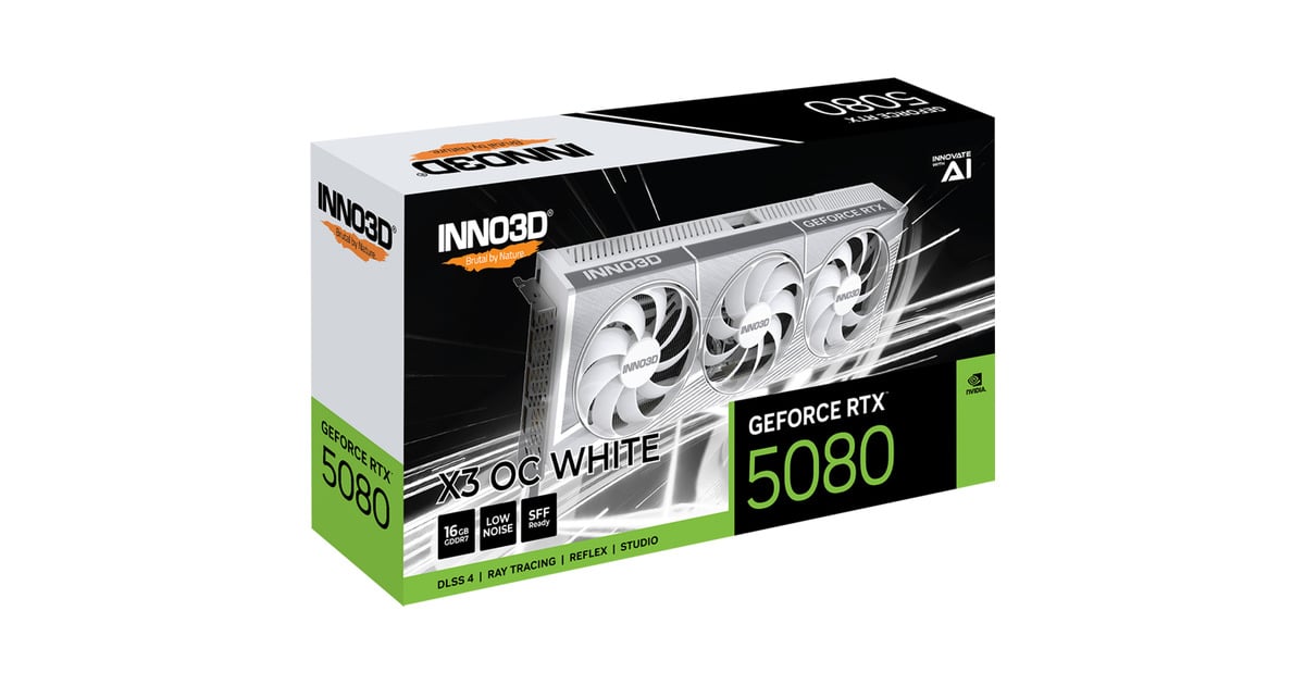INNO3DGeForce RTX 5080 X3 OC WHITE grafische kaart  (Wit, DLSS 4, 3x DisplayPort, 1x HDMI 2.1, Tweedekans)