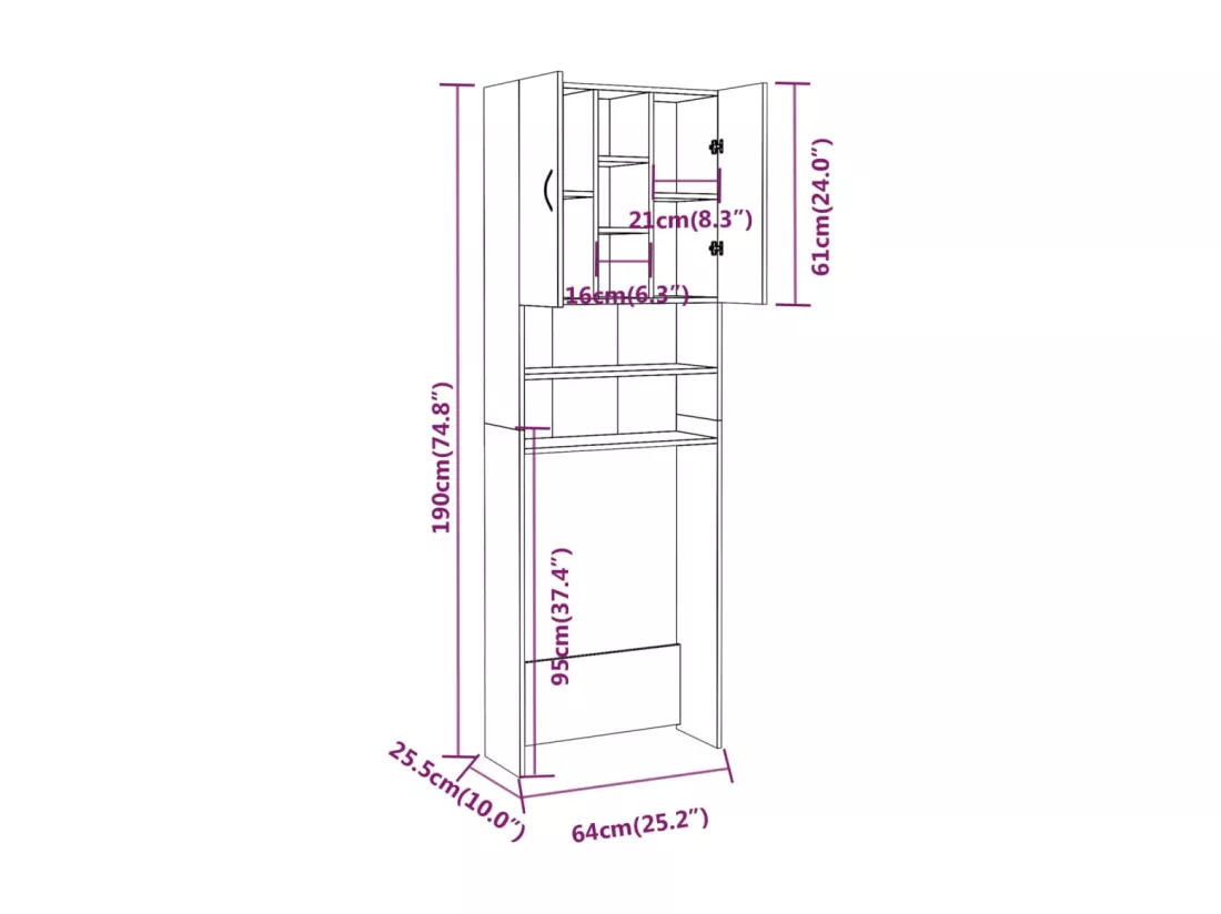 Meuble pour machine à laver Chêne marron 64x25,5x190 cm