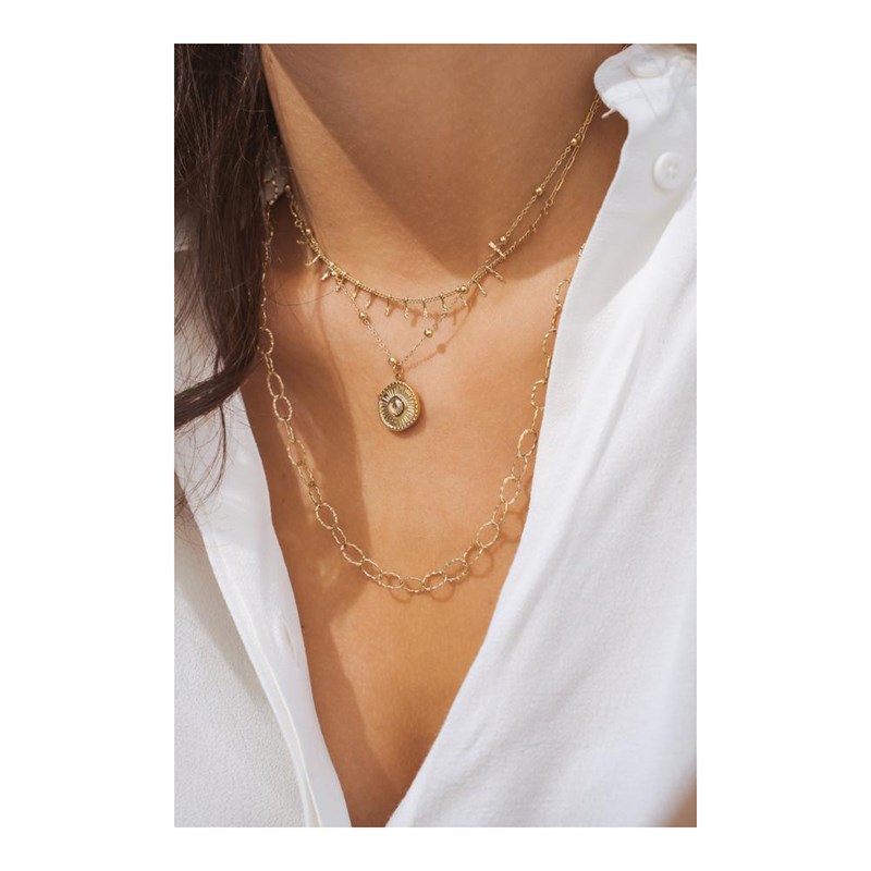 Collier en acier maille martelé dorée, chaînette réglable