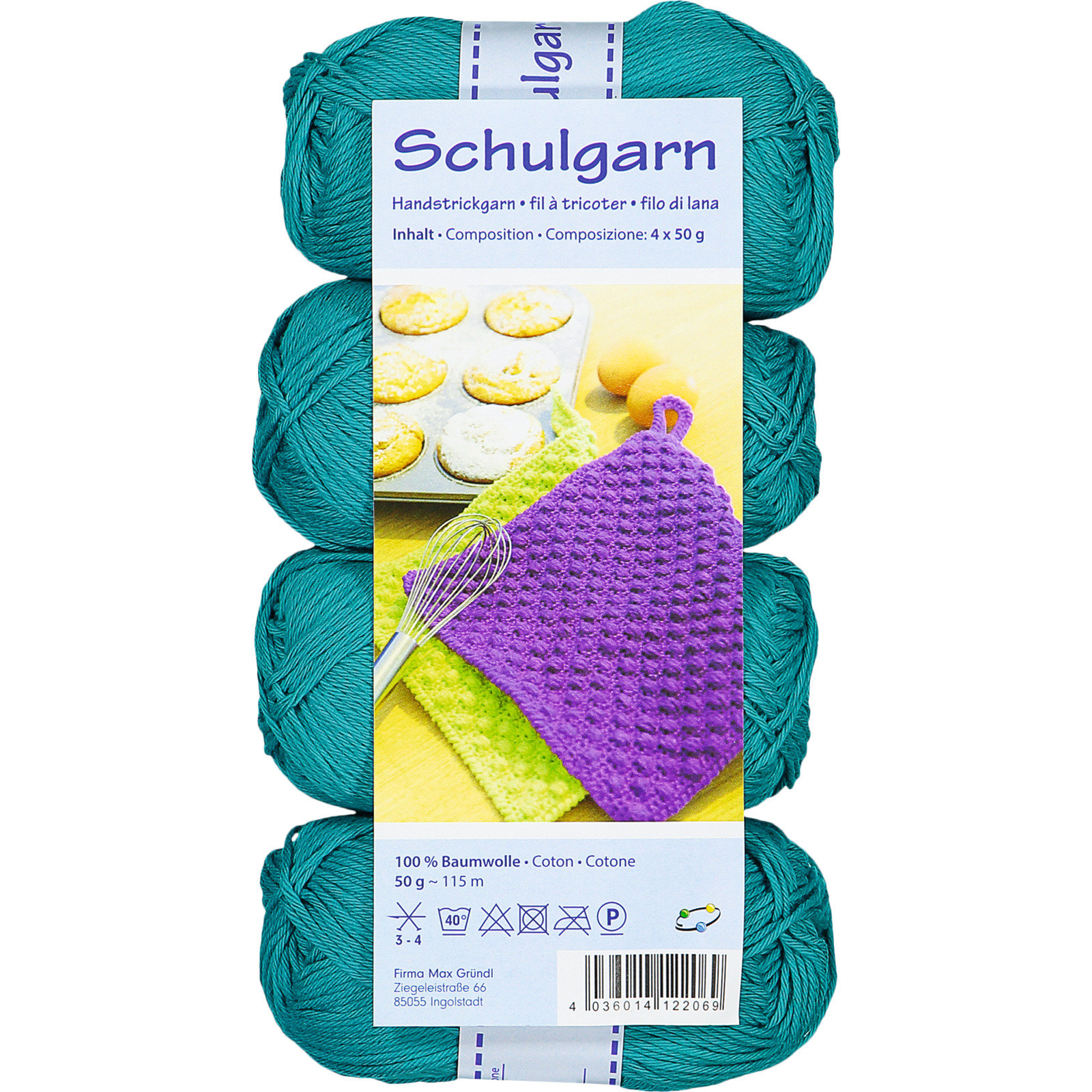 Schulgarn 4er 24-türkis 200 gr. uni
