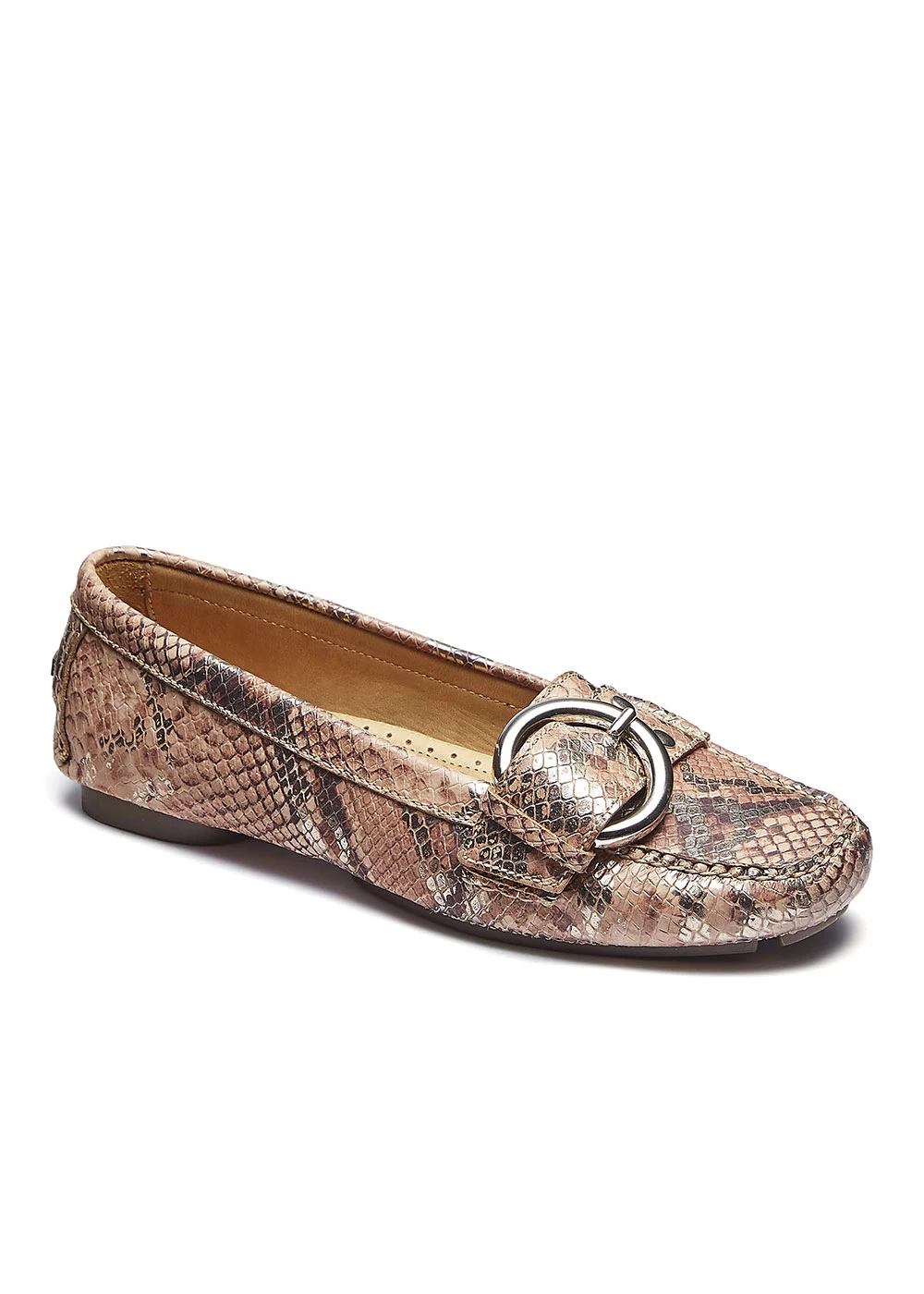 MOCASSIN BIG BUCKLE CUIR FACON PYTHON ROSE