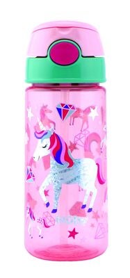 Nuby Soft Straw Push Vannflaske Enhjørning 540 ml, Rosa