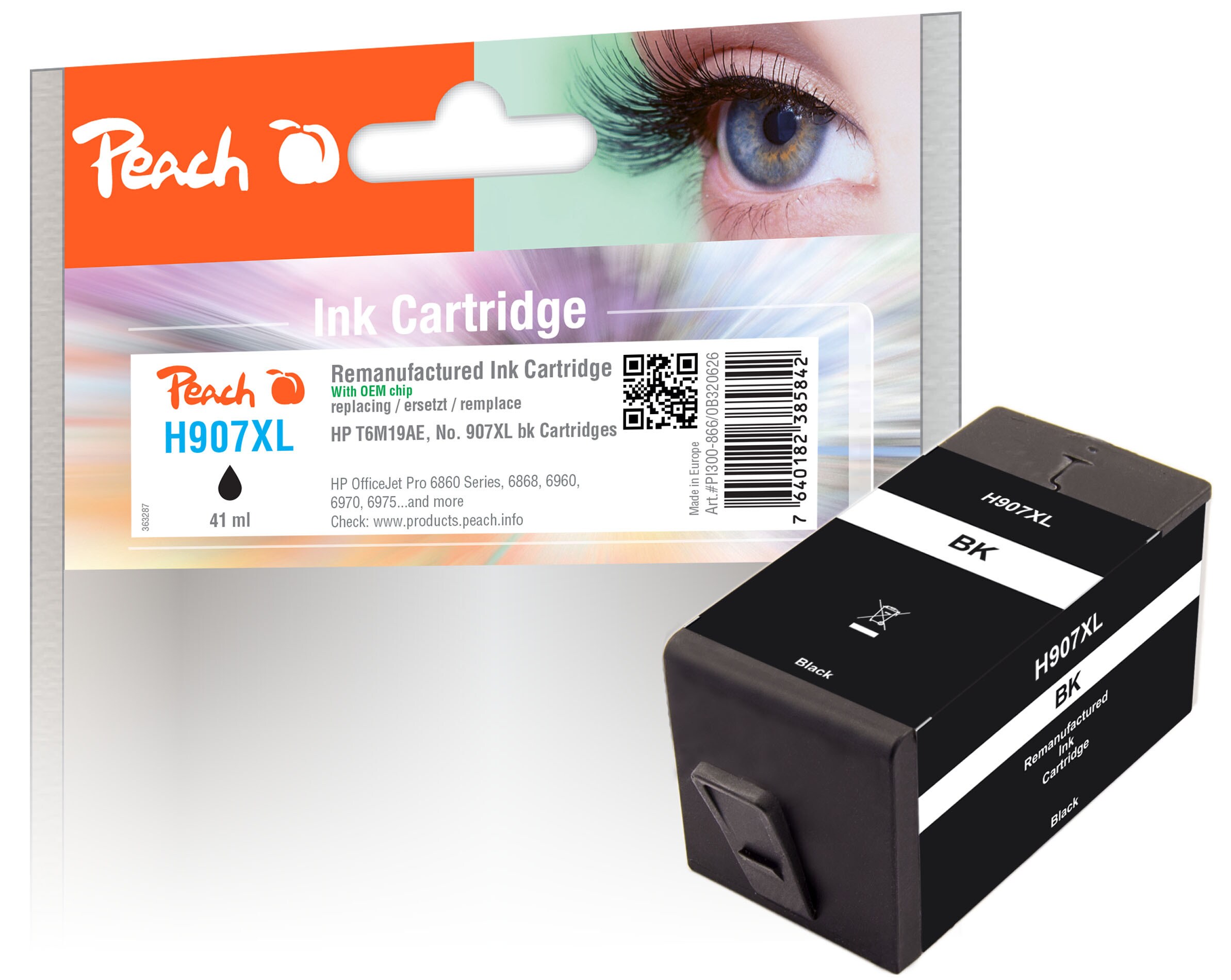 Peach HP 907 XLbk Druckerpatrone XL bk ersetzt HP No. 907XL bk, T6M19AE für z.B. HP OfficeJet Pro 6970, HP OfficeJet Pro 6960, HP OfficeJet Pro 6860 (wiederaufbereitet)
