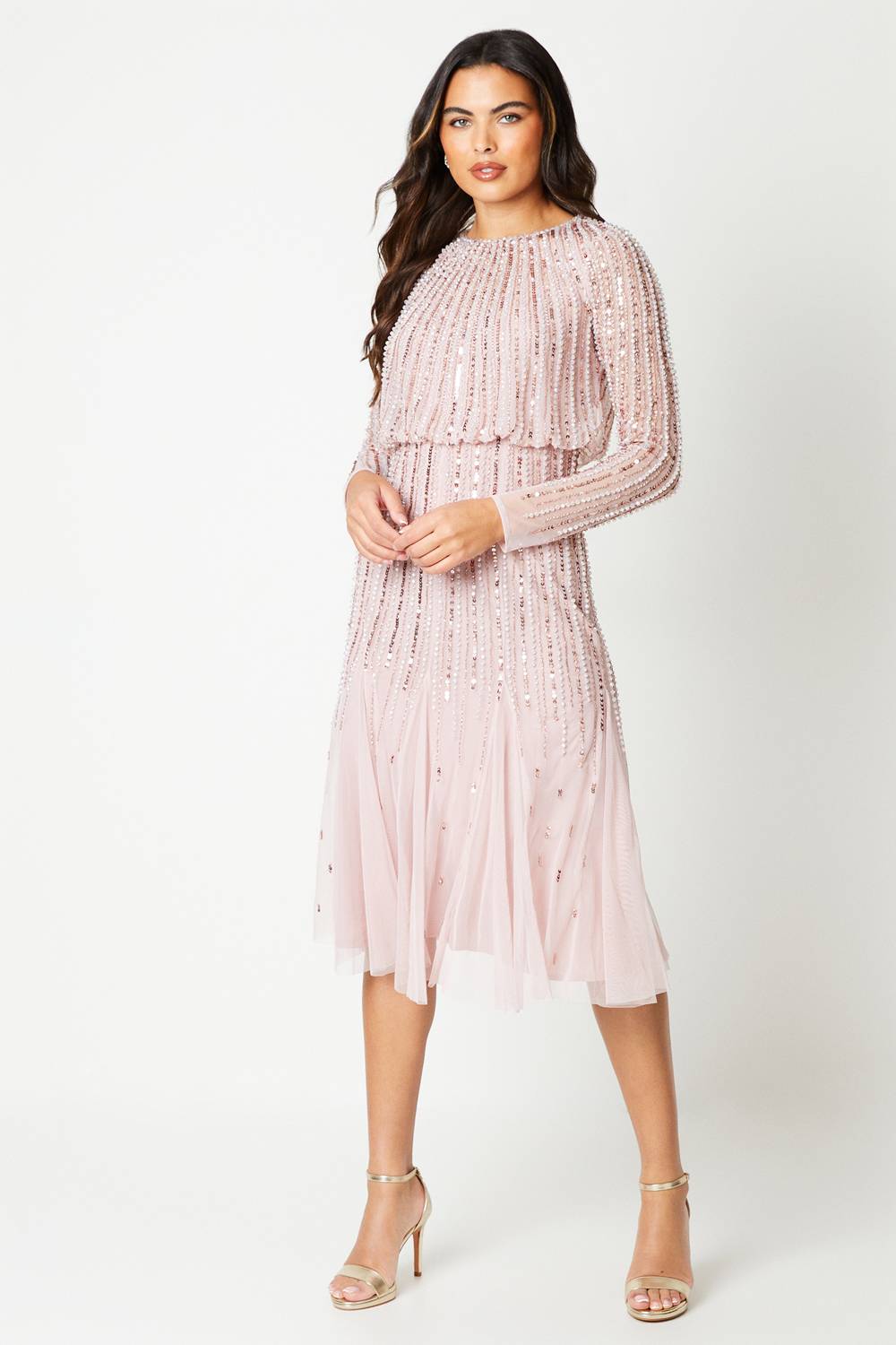 Coast Robe Mi-Longue à Manches Longues et Sequins de Soirée