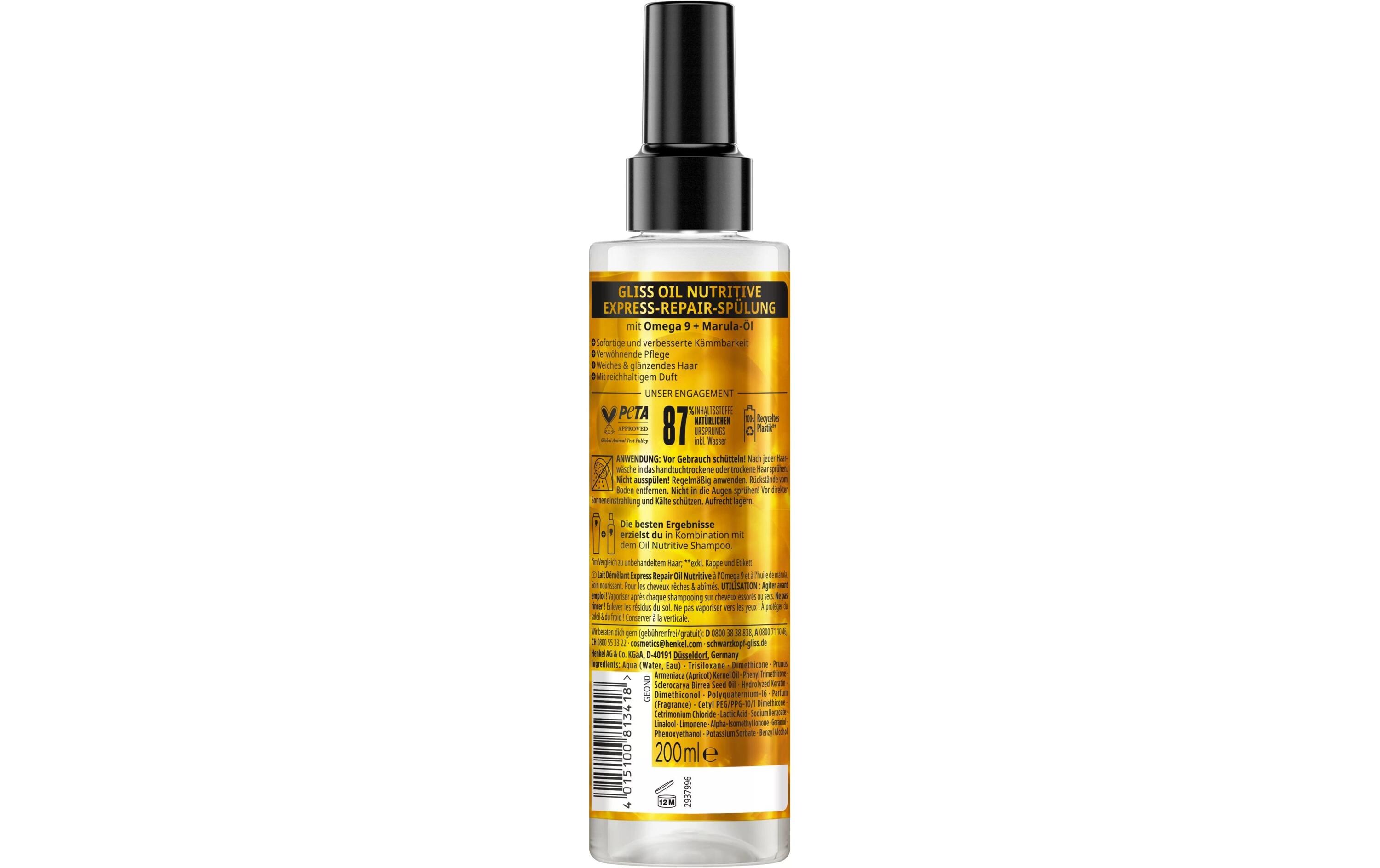 Haarspülung Oil Nutritive Express 200 mlSprühspülung bietet intensive Nährpflege sowie Hitzeschutz