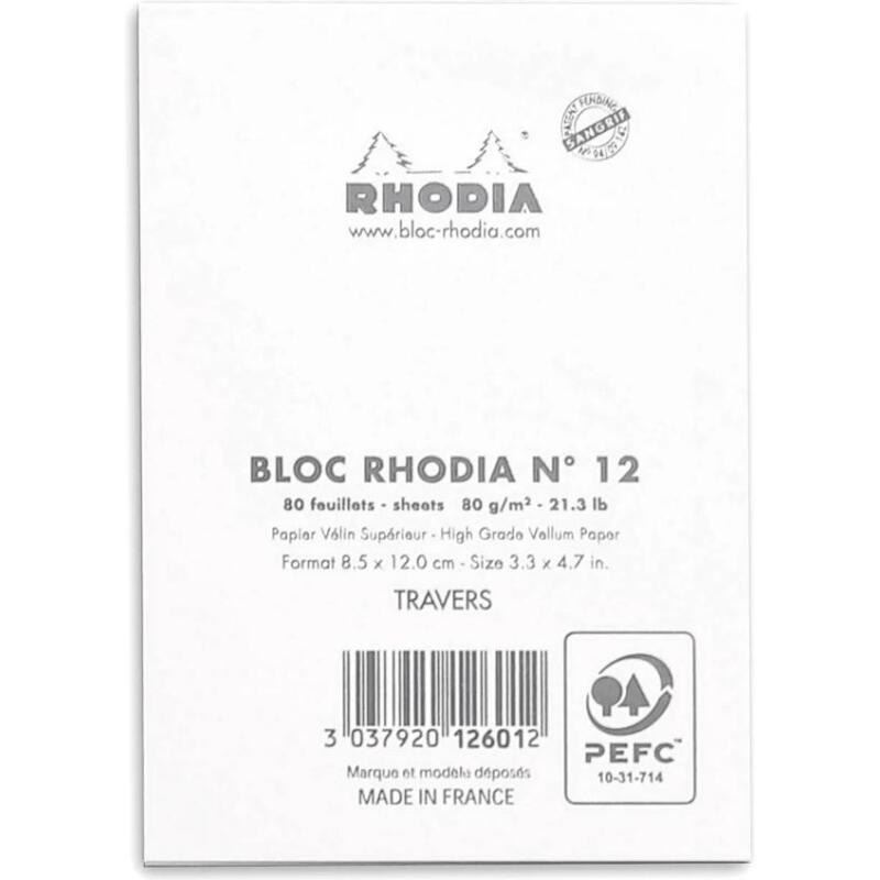 Bloc agrafé N°12 8,5x12 cm 80 feuilles lignées 80 g - Blanc