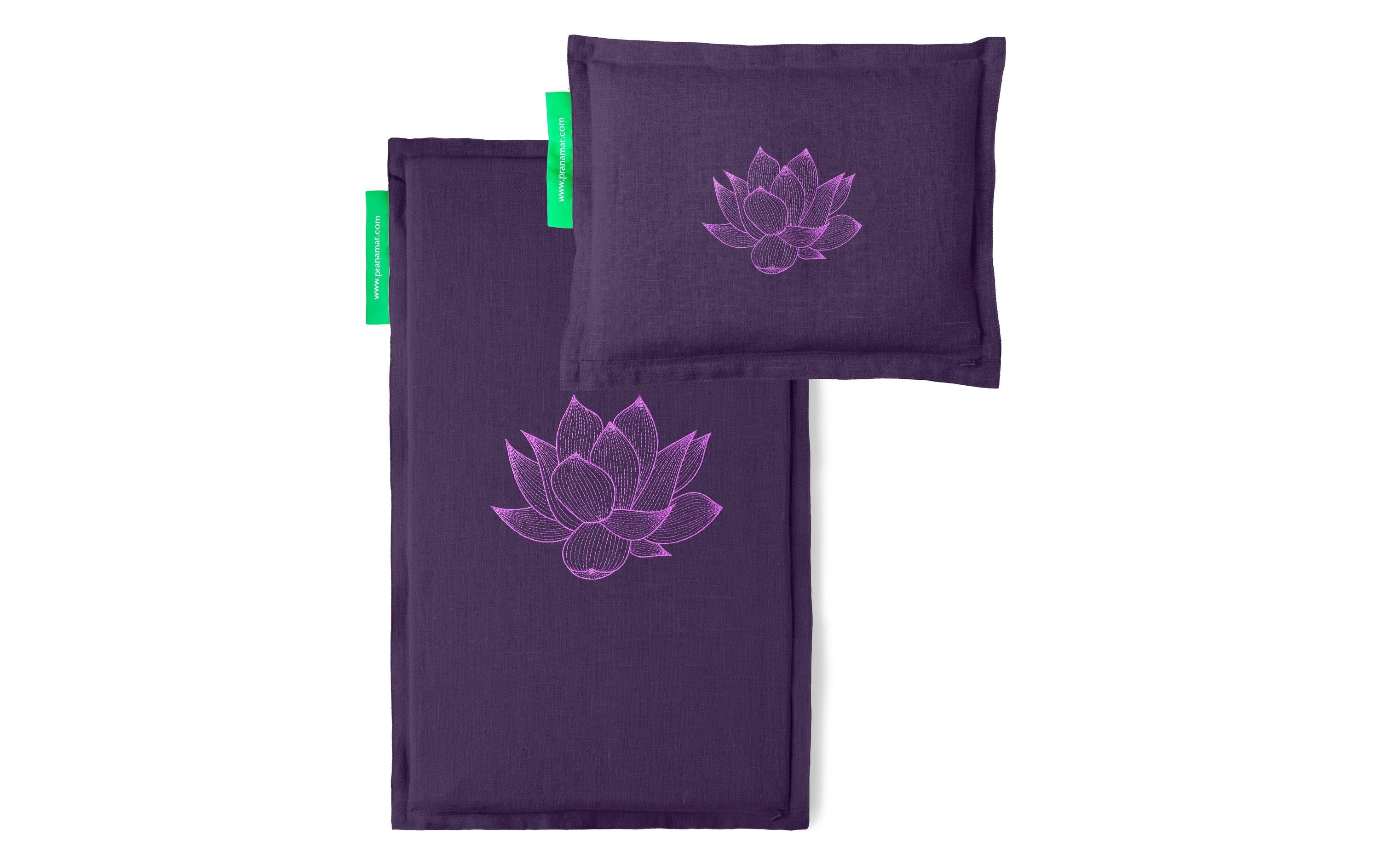 Eco Massage Set – Matte und Kissen dunkelviolett<br>Nahhaltiges, handgefertigtes Rücken- und Kopfmassage Set