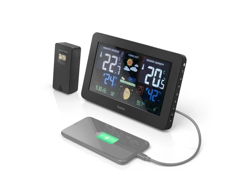 Hama Wetterstation Premium mit LED-Farbdisplay Schwarz Wetterstation mit farbigem Display