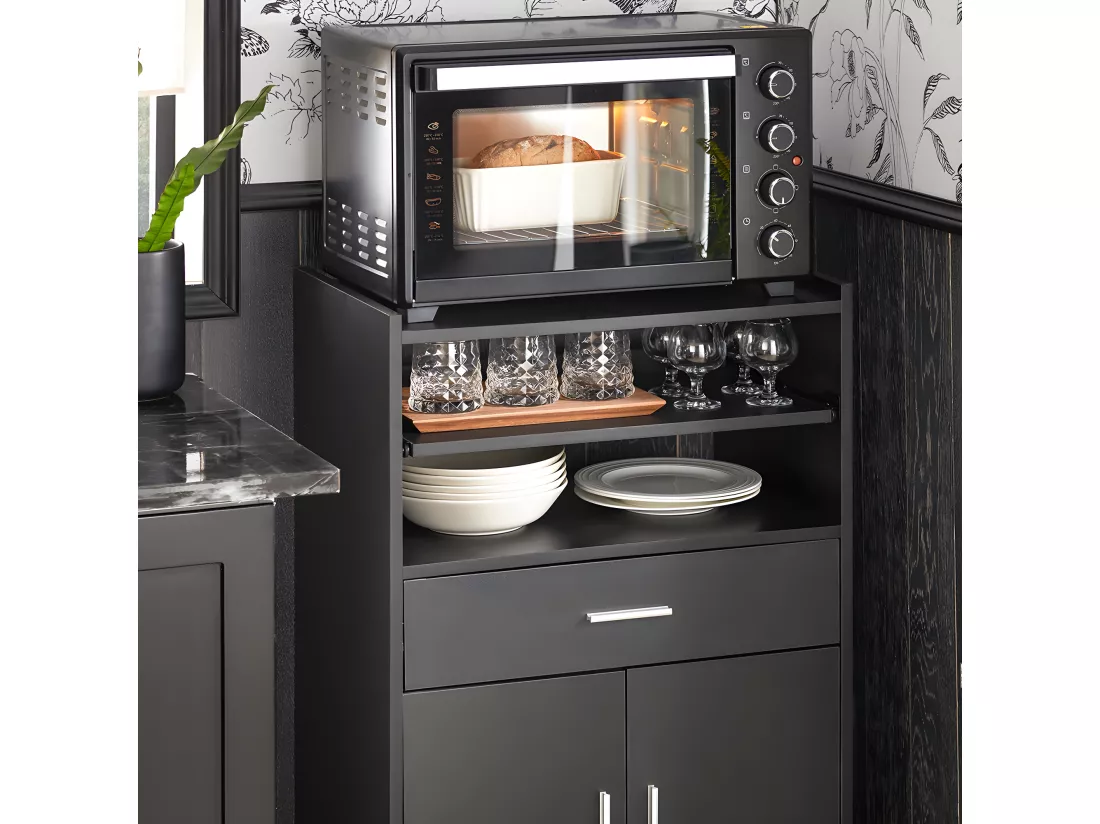 SoBuy Buffet Armoire Micro-Onde à roulettes Desserte Meuble de Rangement, Noir, 59x40x92 cm, FSB09-SCH