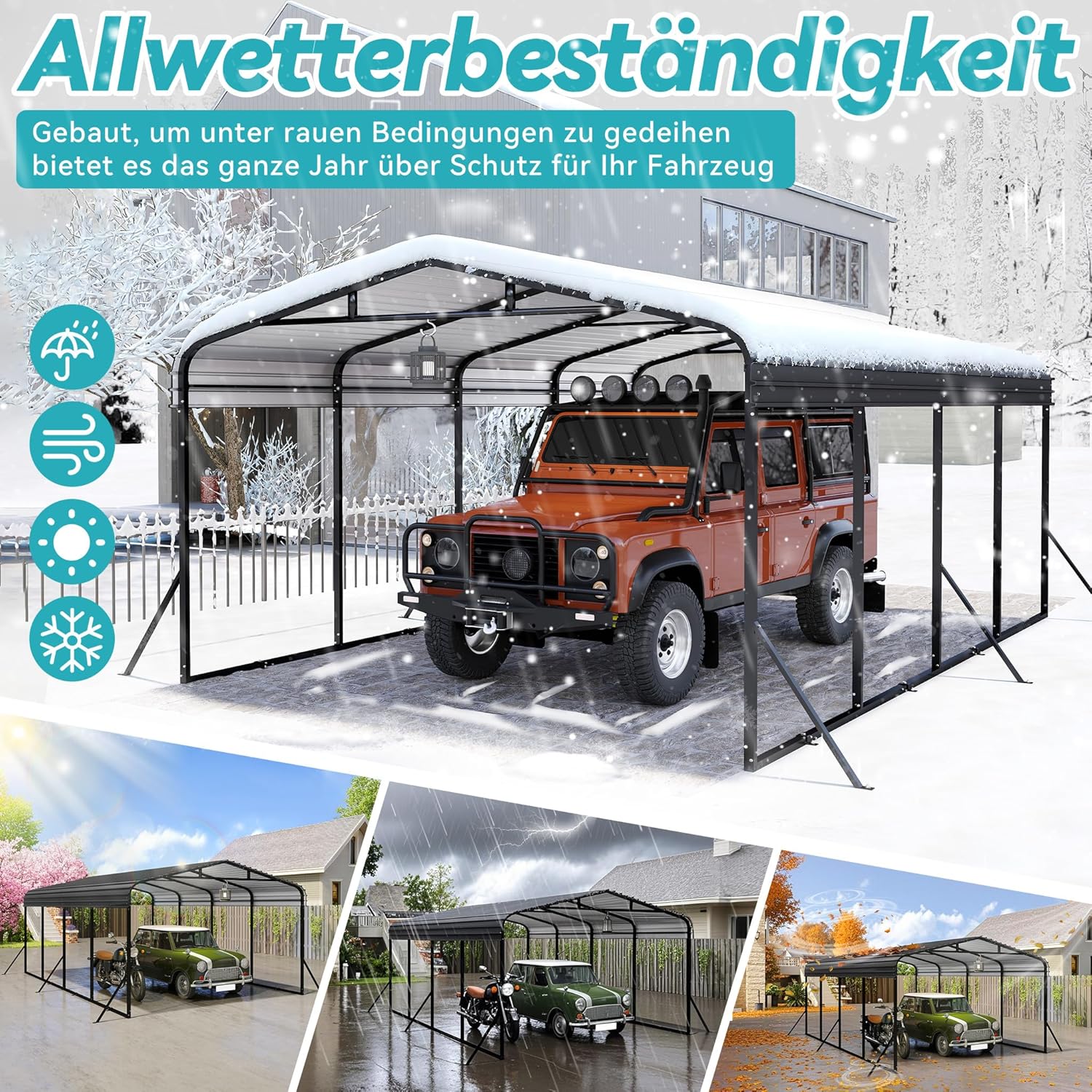 Aufun 12x20 FT Metall Carport Zeltgarage, Hochleistungs-Überdachung mit verstärkter Basis, Stahldach und Ganzmetallrahmen, Außenbereich Garagen-Autounterstand für Auto, LKW und Boote-6x3.7x2.6m