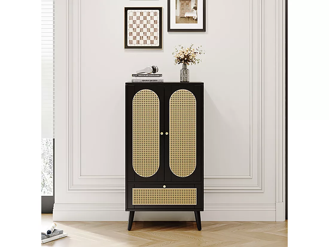 Buffet compact multifonctionnel en rotin noir,d60cm×h110.5cm