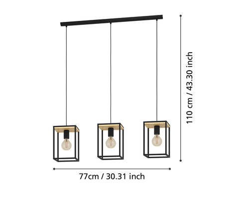 Hanglamp, 3-lichts, HxL 110x88 cm, zwart/bruin