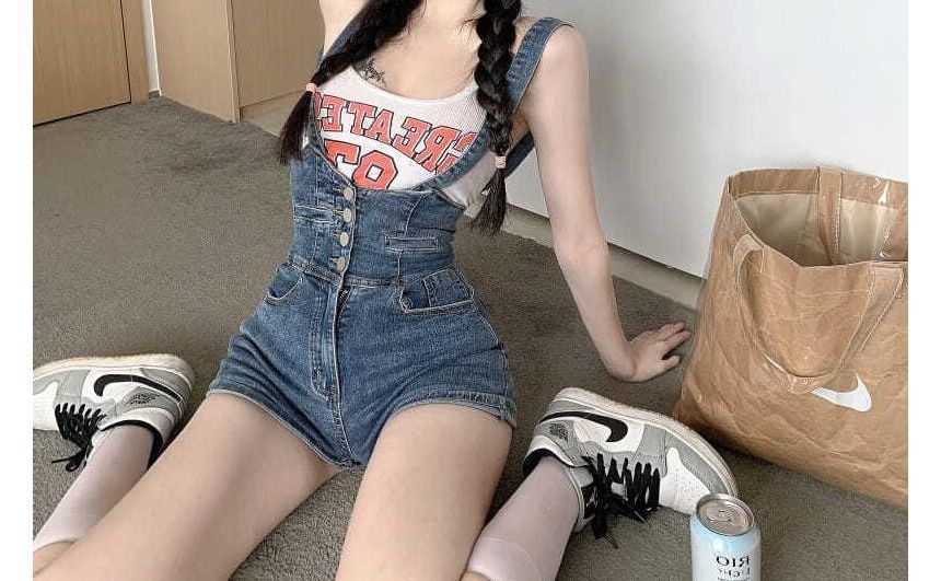 Fanoy - Gewassen denim jumper shorts