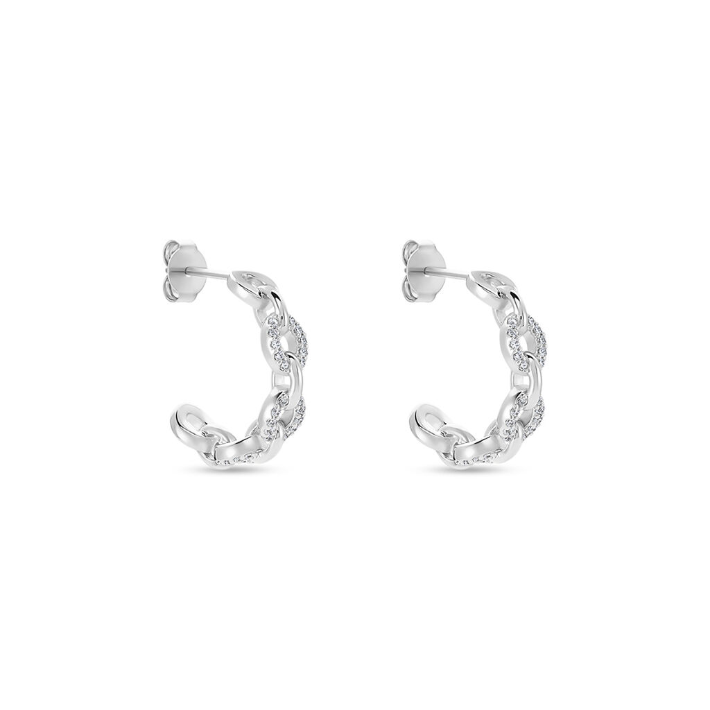 Créoles Trait D'union Argent Blanc Oxyde De Zirconium