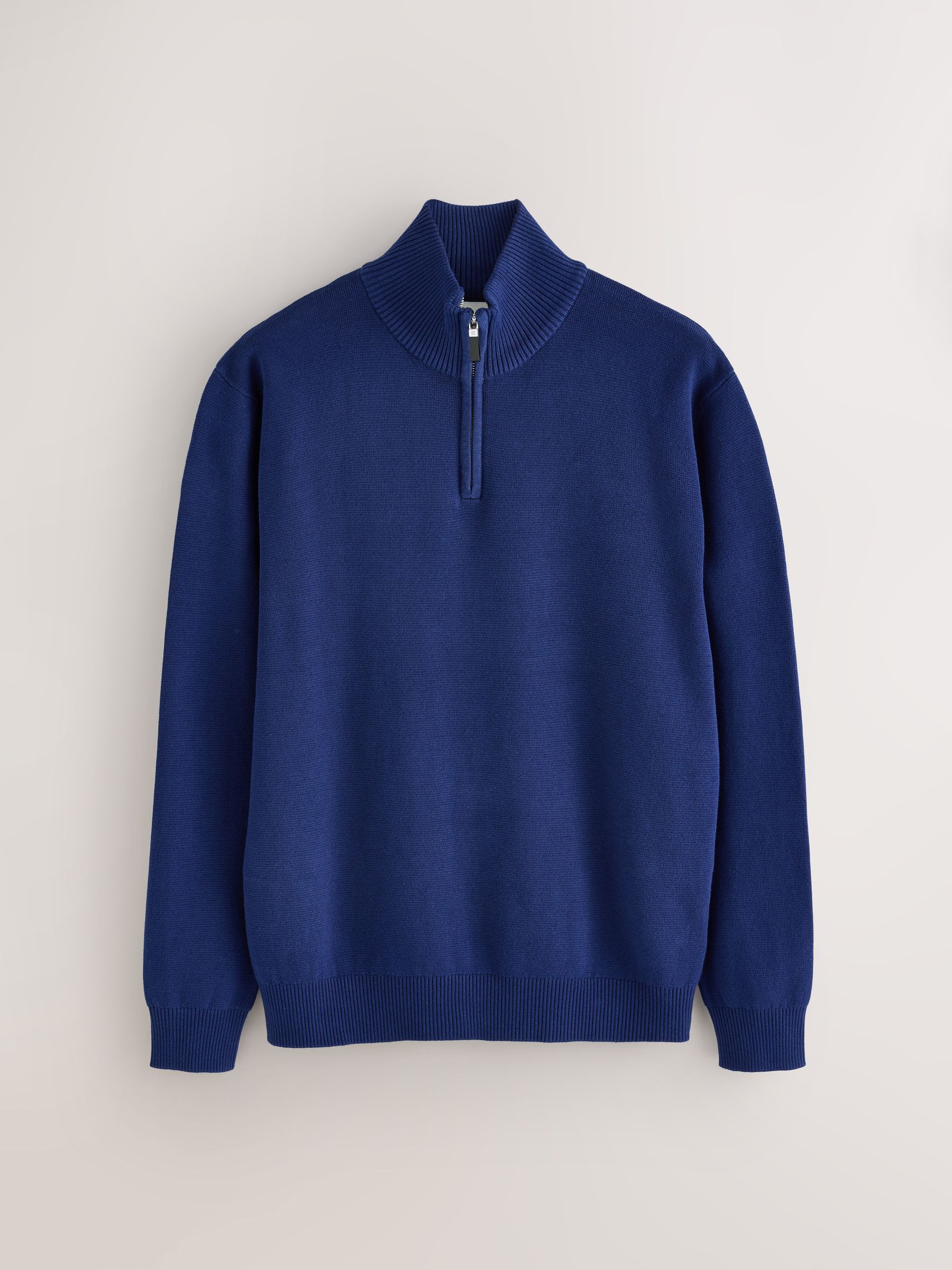 Donkerblauw - Effen - Regular fit 100% katoenen premium trui met korte rits
