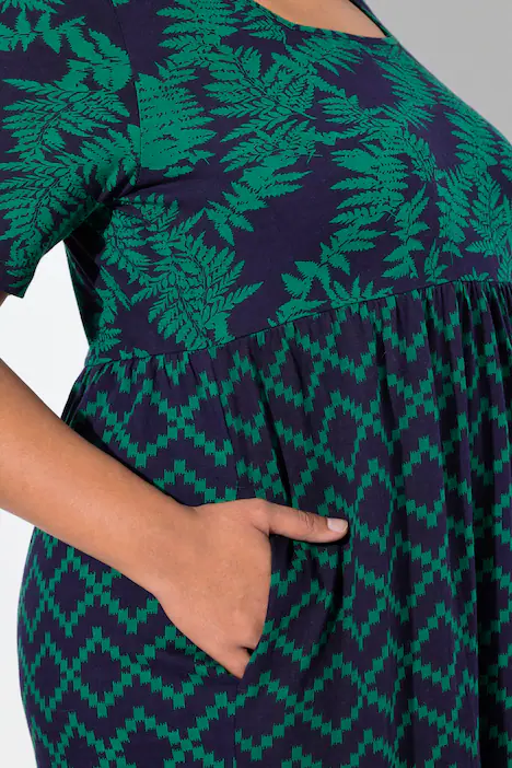 Jersey-Maxikleid, A-Linie, Carree-Ausschnitt, Halbarm, kleeblatt