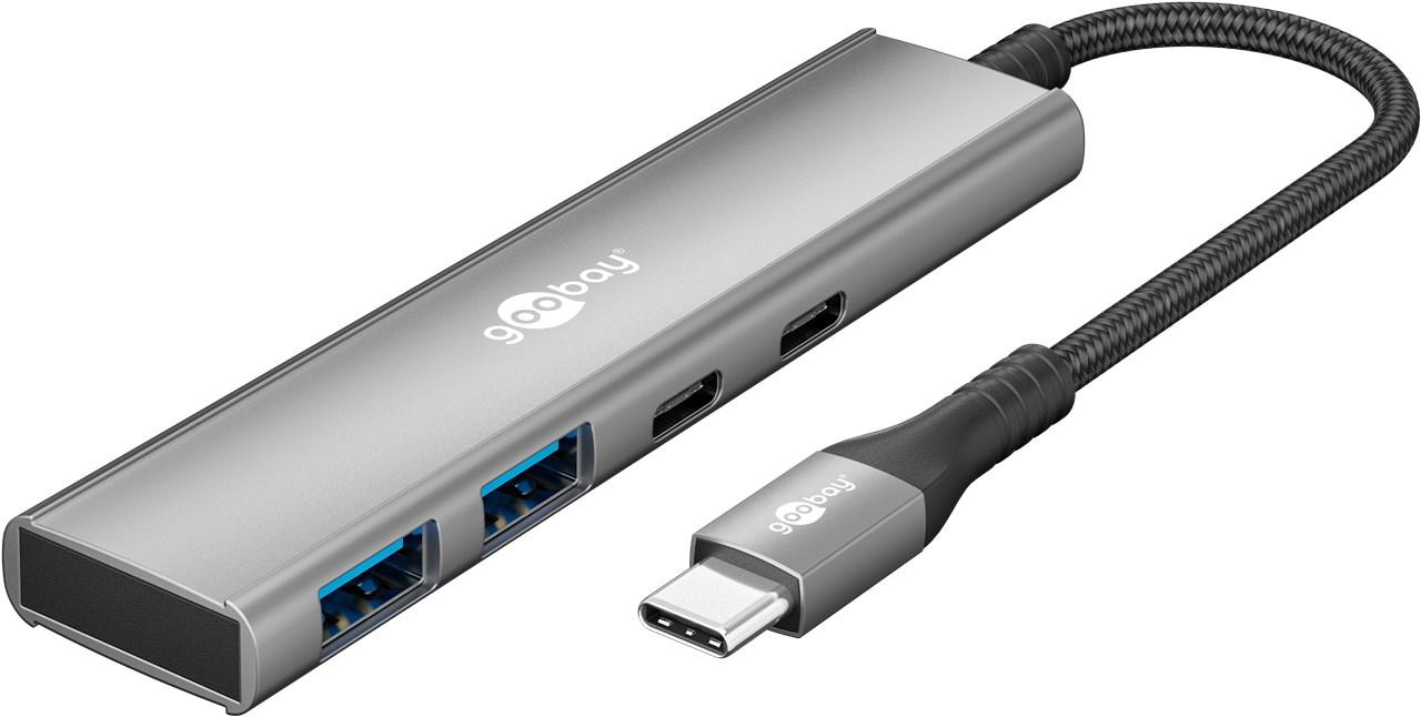 Slim 4-Port USB-C Multiport Adapter HUB mit 2x USB 3.2 / 2x USB-C 5 Gbit/s (76563) - Hellgrau