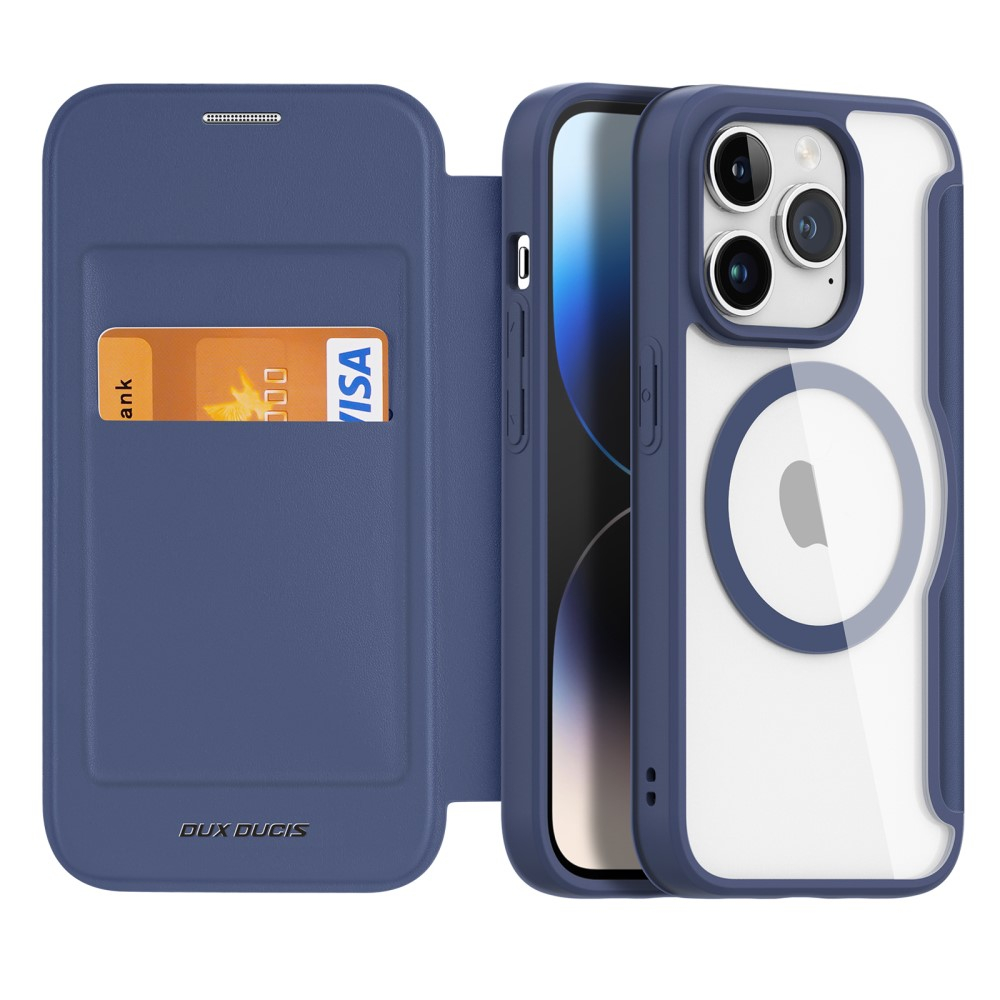 iPhone 15 Pro MagSafe Hybrid Leder Tasche   Kunststoff Rückseite - Blau / Transparent