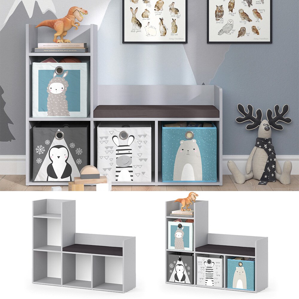 Vicco Bank-Regal Bücherregal Kinderregal Luigi Hellgrau 107x89 cm modern Sitzbank Kinderzimmer Regal Wandregal Spielzeugregal Dekoregal Standregal Aufbewahrung Würfelregal Regal-Bank-Kombi