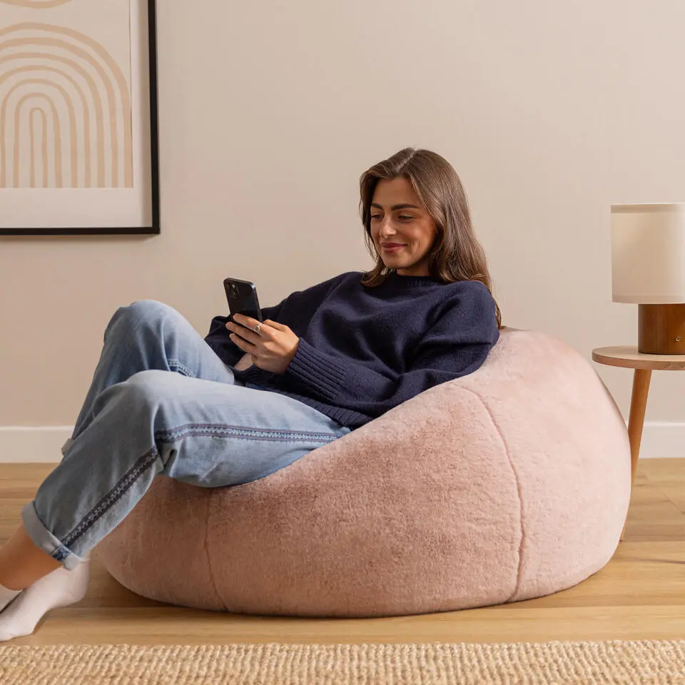 icon - Kingston Zitzak Fauteuil - Fluffy Pluche Imitatiebont - Oud roze