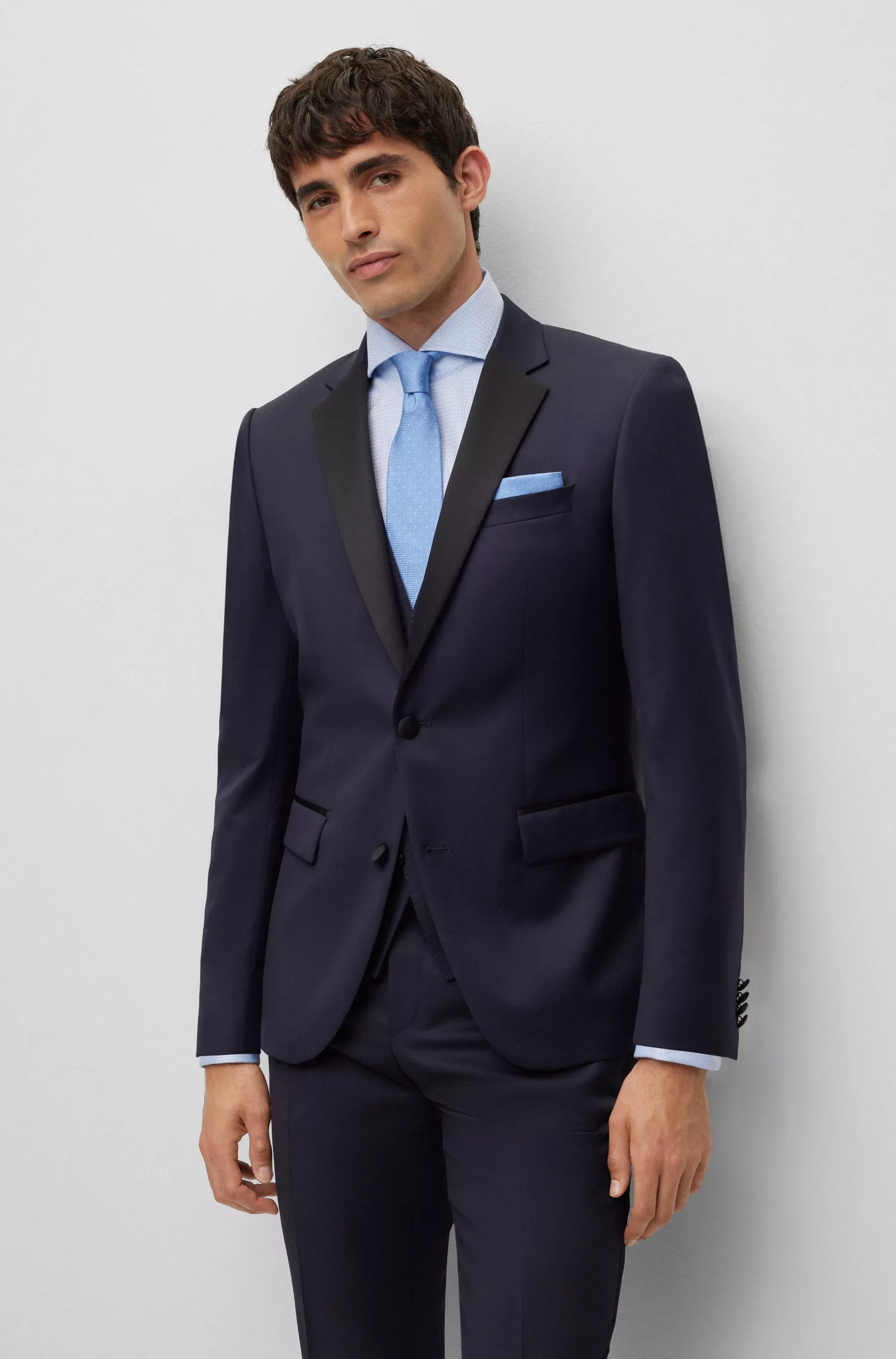 Conjunto de gravata e lenço de bolso BOSS em seda jacquard com microestampa preta