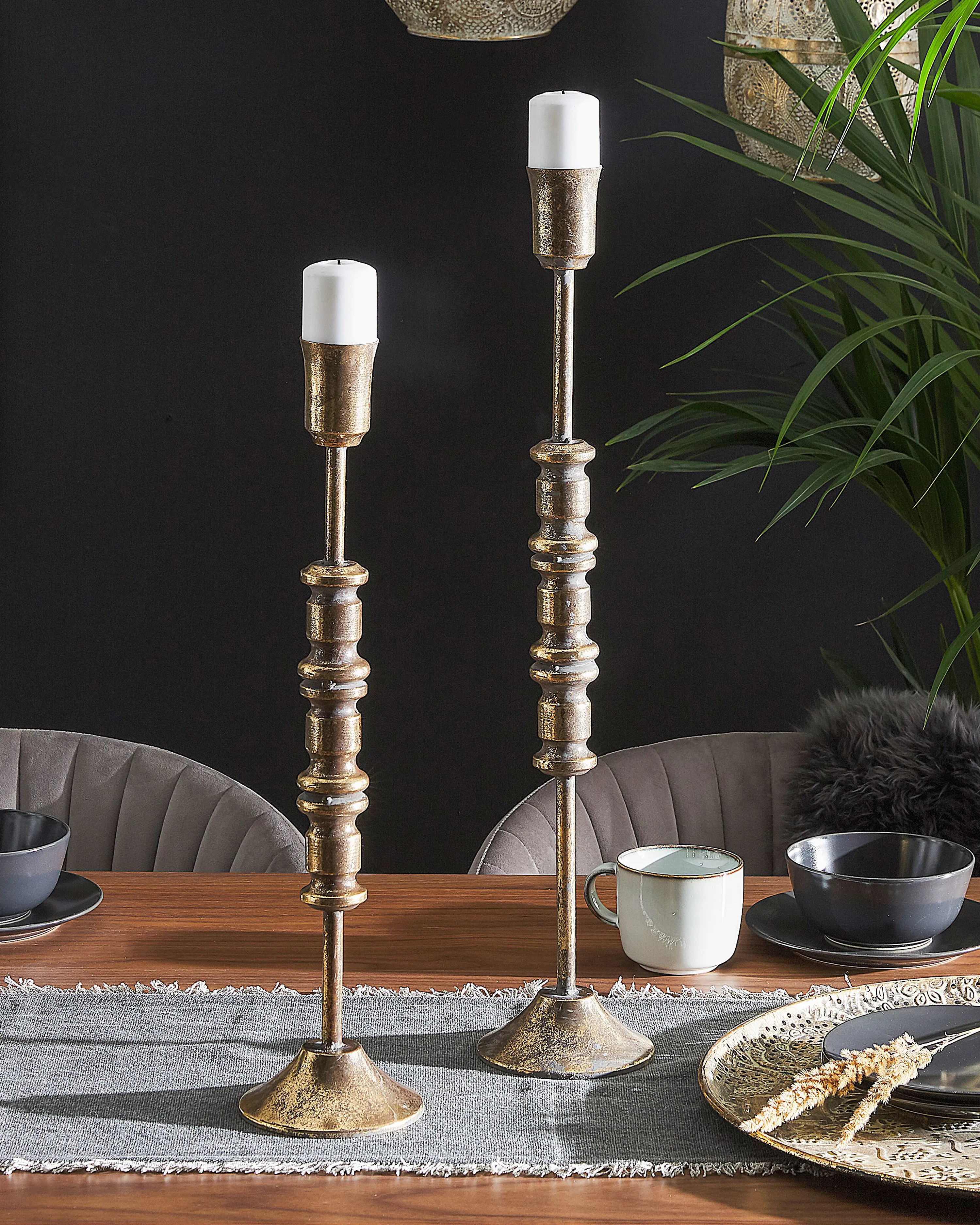 Set van 2 kaarshouders SALAMINA Metaal 63/49 cm Goud