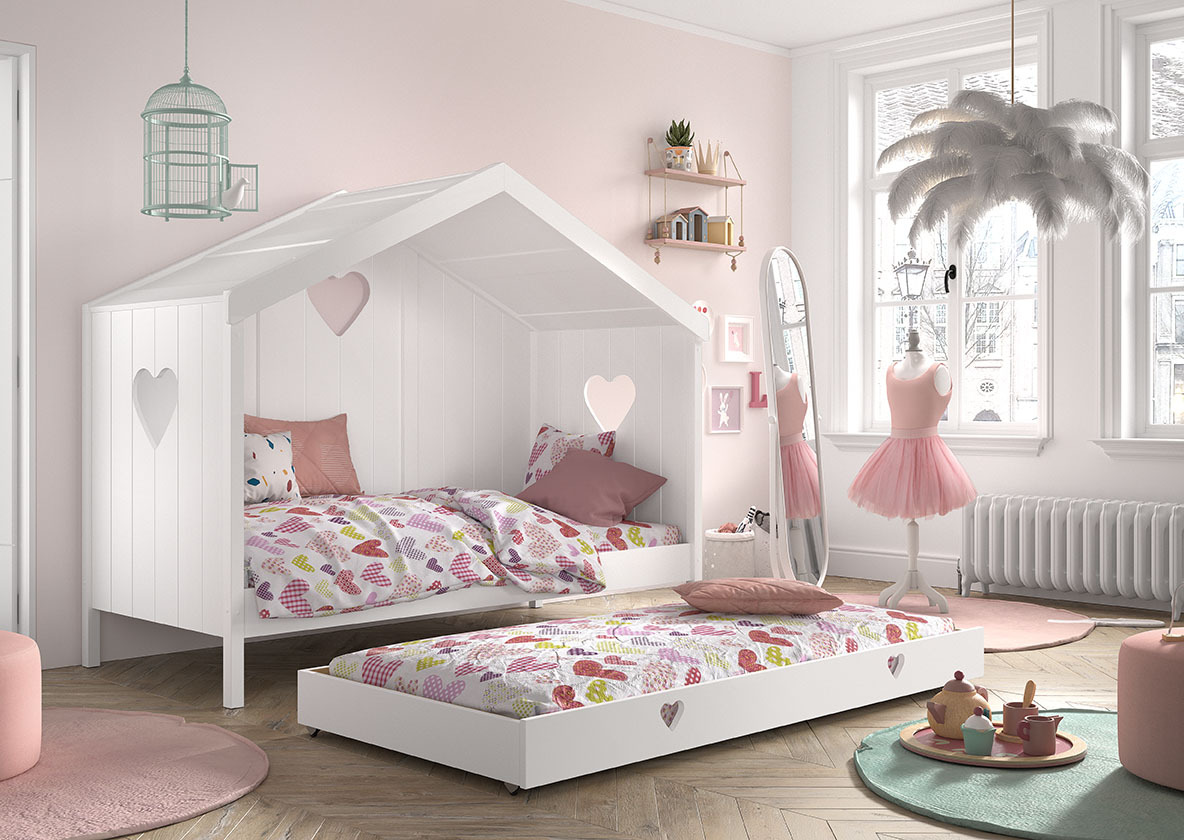 Hausbett AMORI - weiß - teilmassiv - mit Bettschublade - 90x200 cm