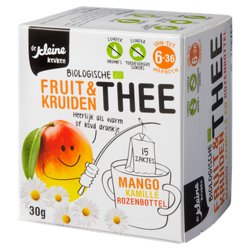 De Kleine Keuken Biologische Fruit & Kruiden Thee Mango, Kamille & Rozenbottel 6+ Maanden 15 x 2 g