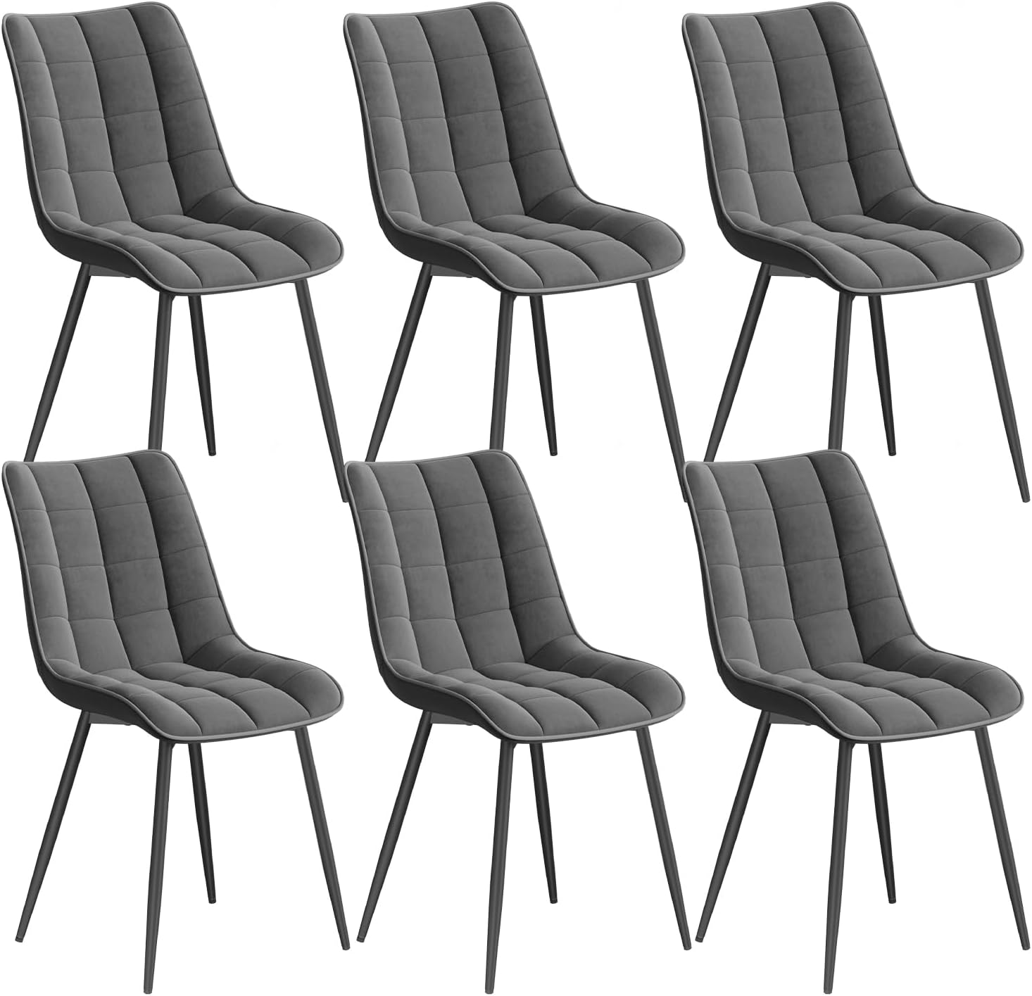 WOLTU Esszimmerstühle 6er Set, für Wohnzimmer Küche Esszimmer, Küchenstühle gepolstert mit Rückenlehne, Sitzfläche aus Samt, mit Metallbeinen, bis 150 kg belastbar,Dunkelgrau