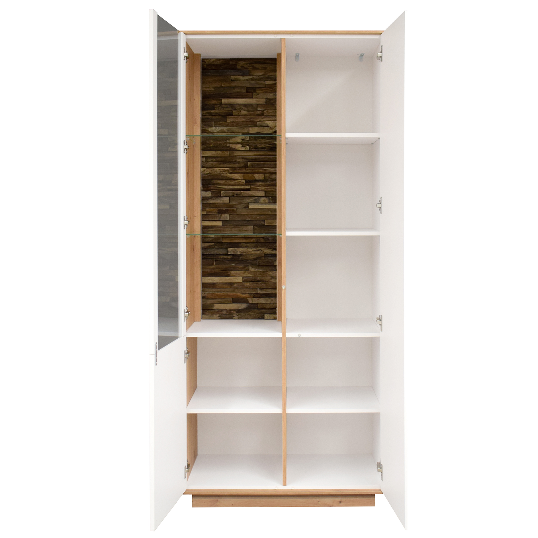 Vitrinenschrank - weiß matt - Asteiche - 86 cm breit
