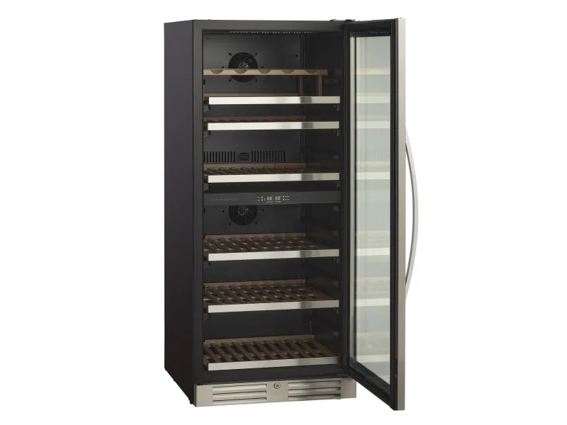 Scandomestic SV 104 X - Vinkøleskab - 2 Zoner - bredde: 59.5 cm - dybde: 72.4 cm - højde: 140 cm - 313 liter - rustfrit stål/sort - Optil 90 flasker