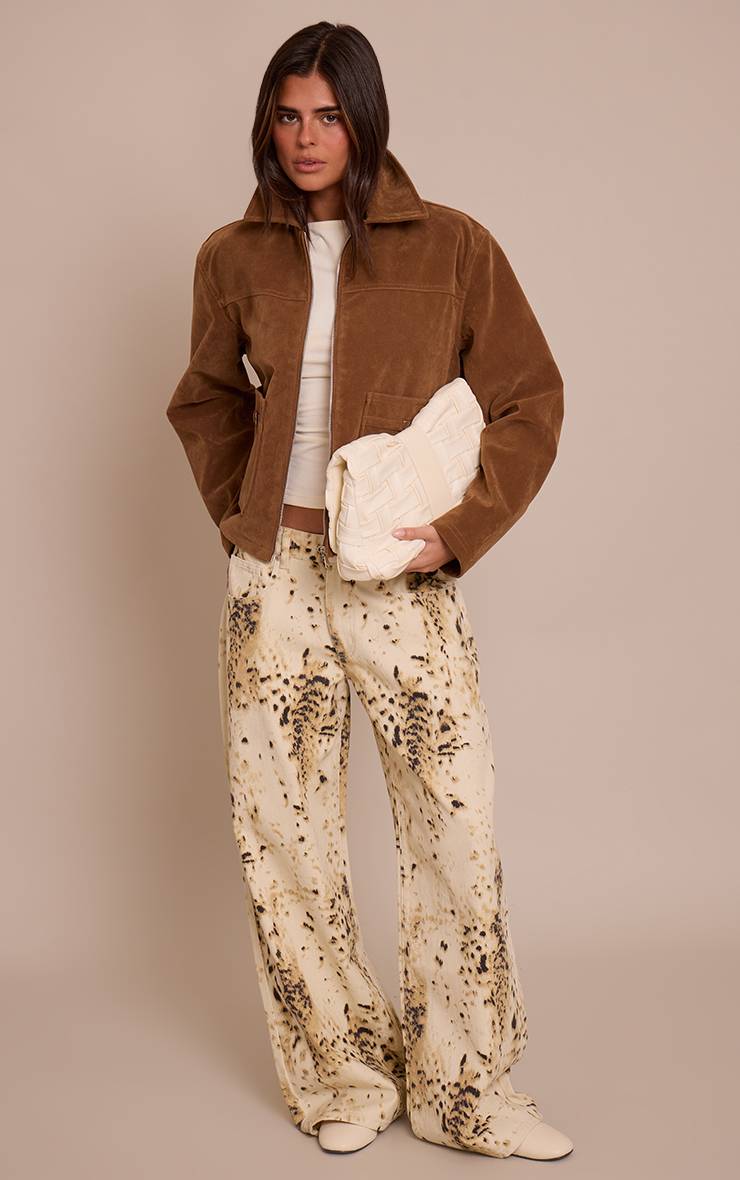 Beige Jean Large Slouchy Imprimé Léopard Des Neiges