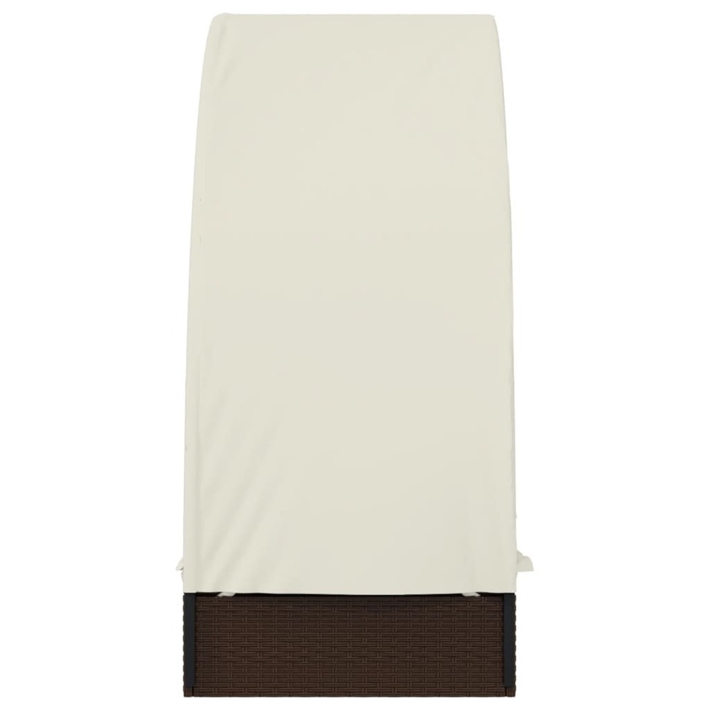 Transat chaise longue bain de soleil lit de jardin terrasse meuble d'extérieur avec toit rond marron 211x57x140cm résine tres