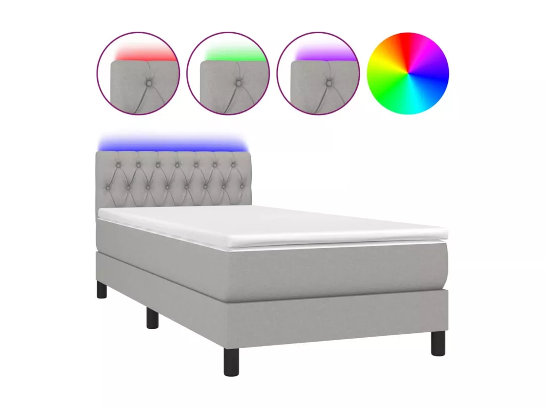 Sommier tapissier avec matelas et LED Gris clair 90x190cm Tissu