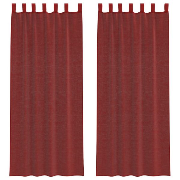vidaXL Cortinas de Voile com Bolsos para Varão 2 Peças Vermelho Tinto - 2305200913