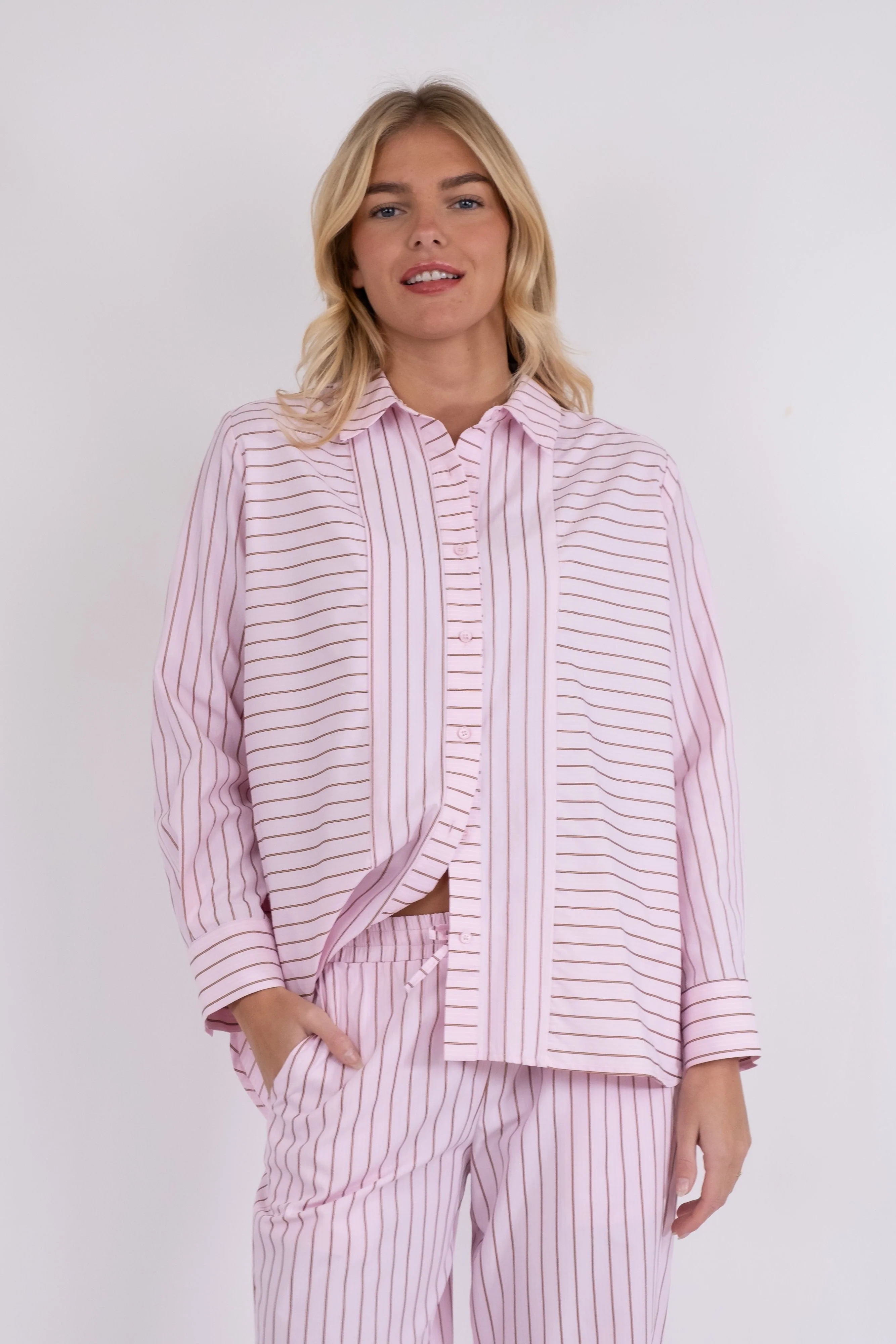 Neo Noir  Gili Multi Stripe skjorte - Light Pink