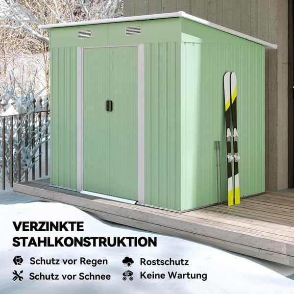 Redskapsbod i metall 2,3 m² 207 x 130 x 182 cm med takvindu gulvramme grønn
