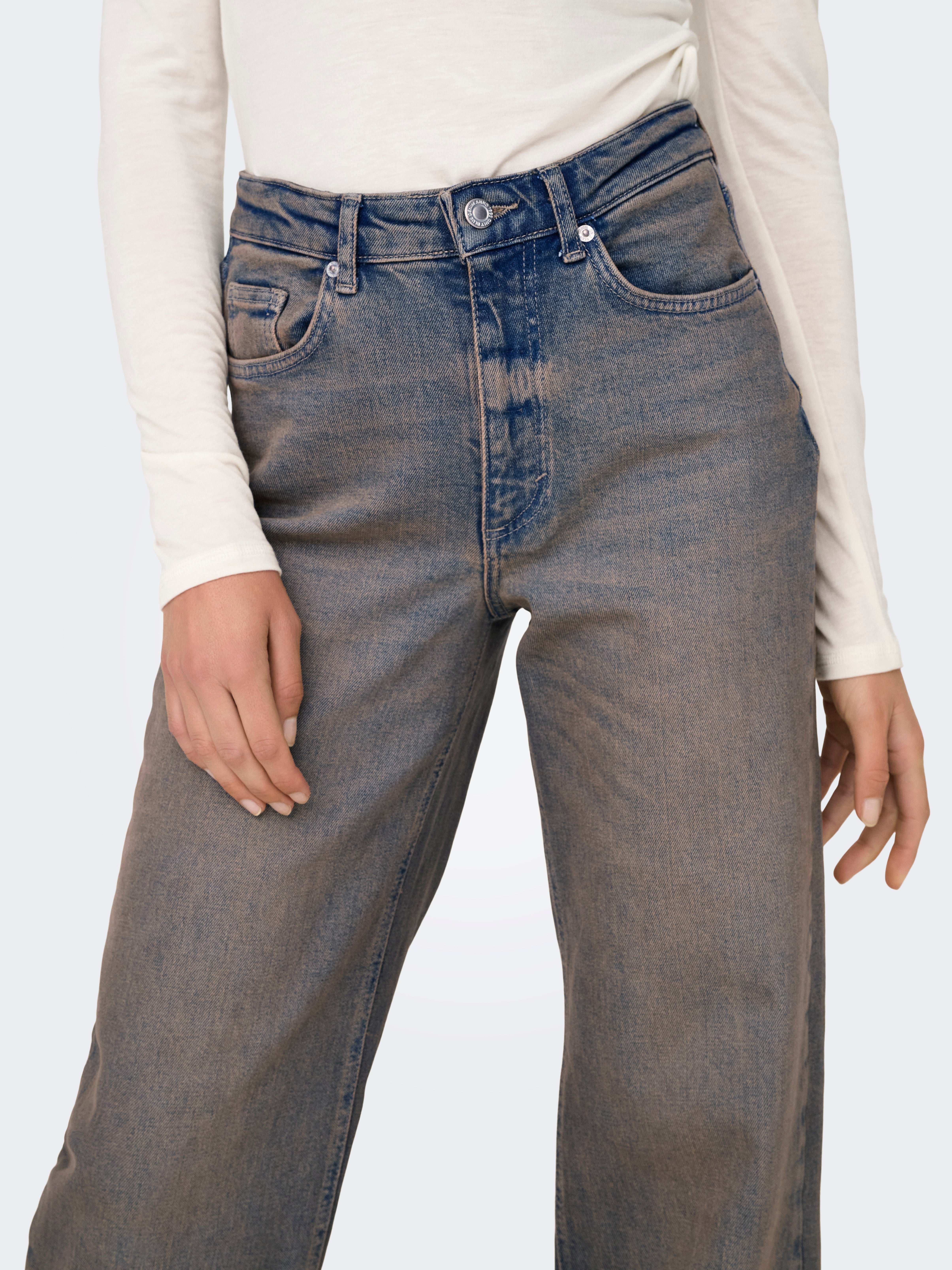 ONLJUICY Hohe Taille Weiter Beinschnitt Jeans Dark Blue Denim
