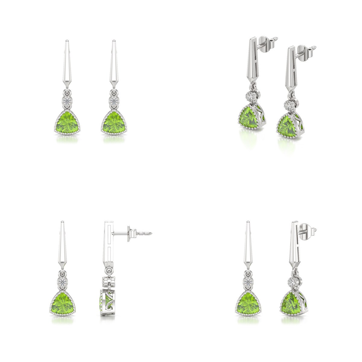 Boucles d'oreilles ADEN Péridot et Diamants sur Argent 925 2.398grs