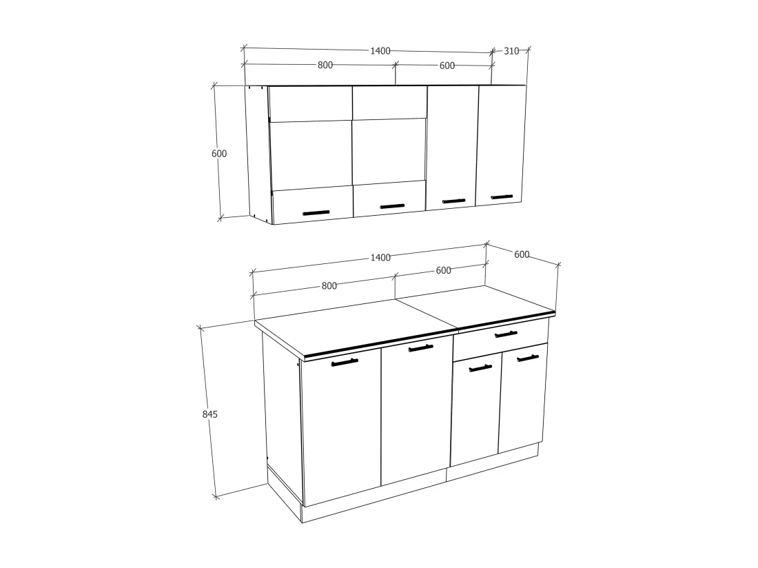 Cuisine simple Ligne de cuisine 140 cm Esilo