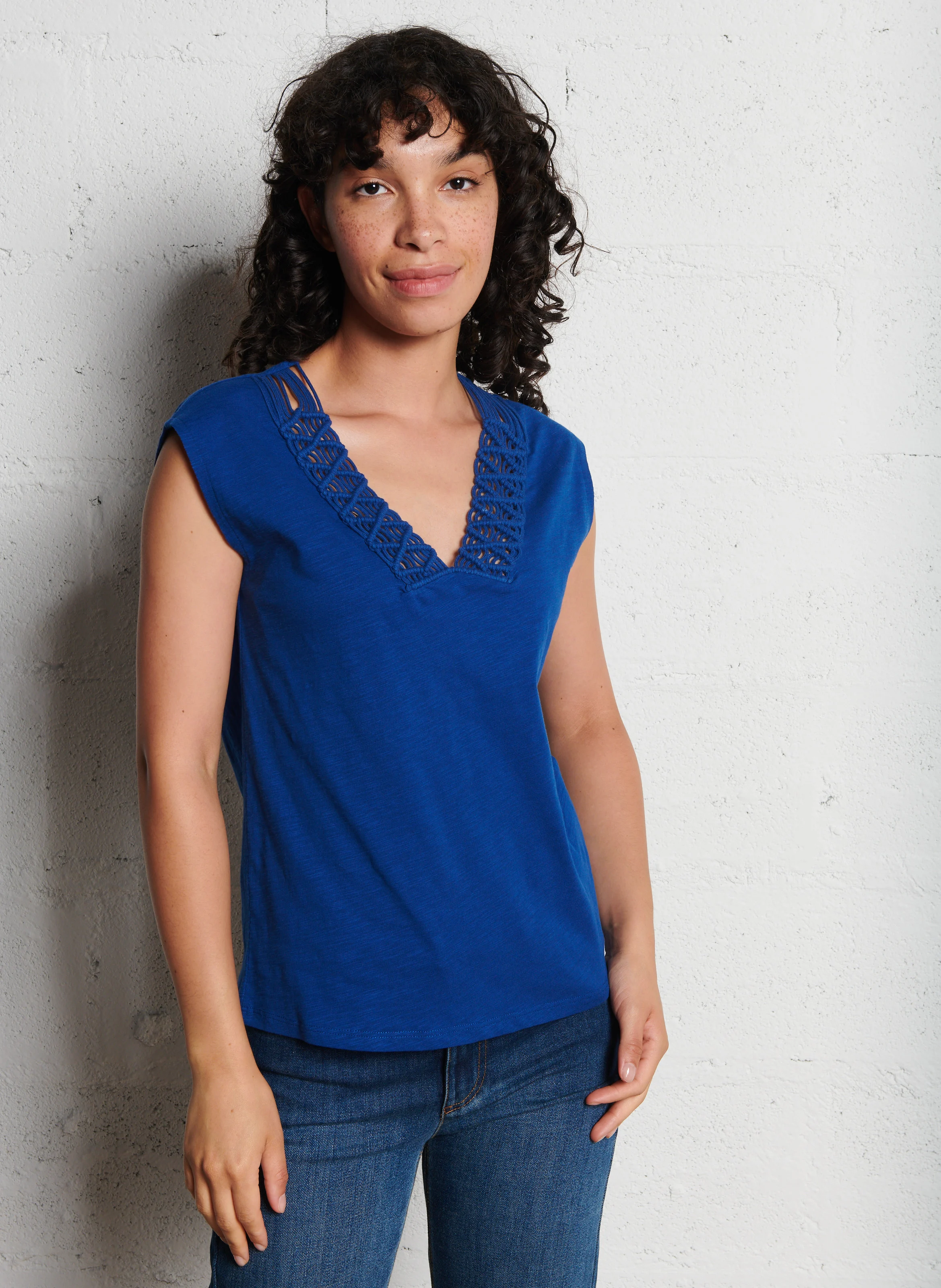 DREW - Débardeur oversize col V en coton | Bleu
