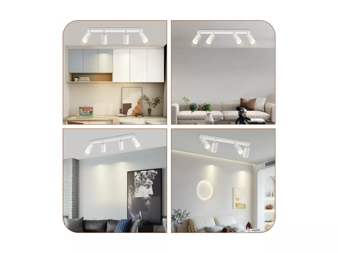 NETTLIFE Spot de plafond blanc 4 ampoules plafonnier moderne spot GU10 spots orientable intérieur métal