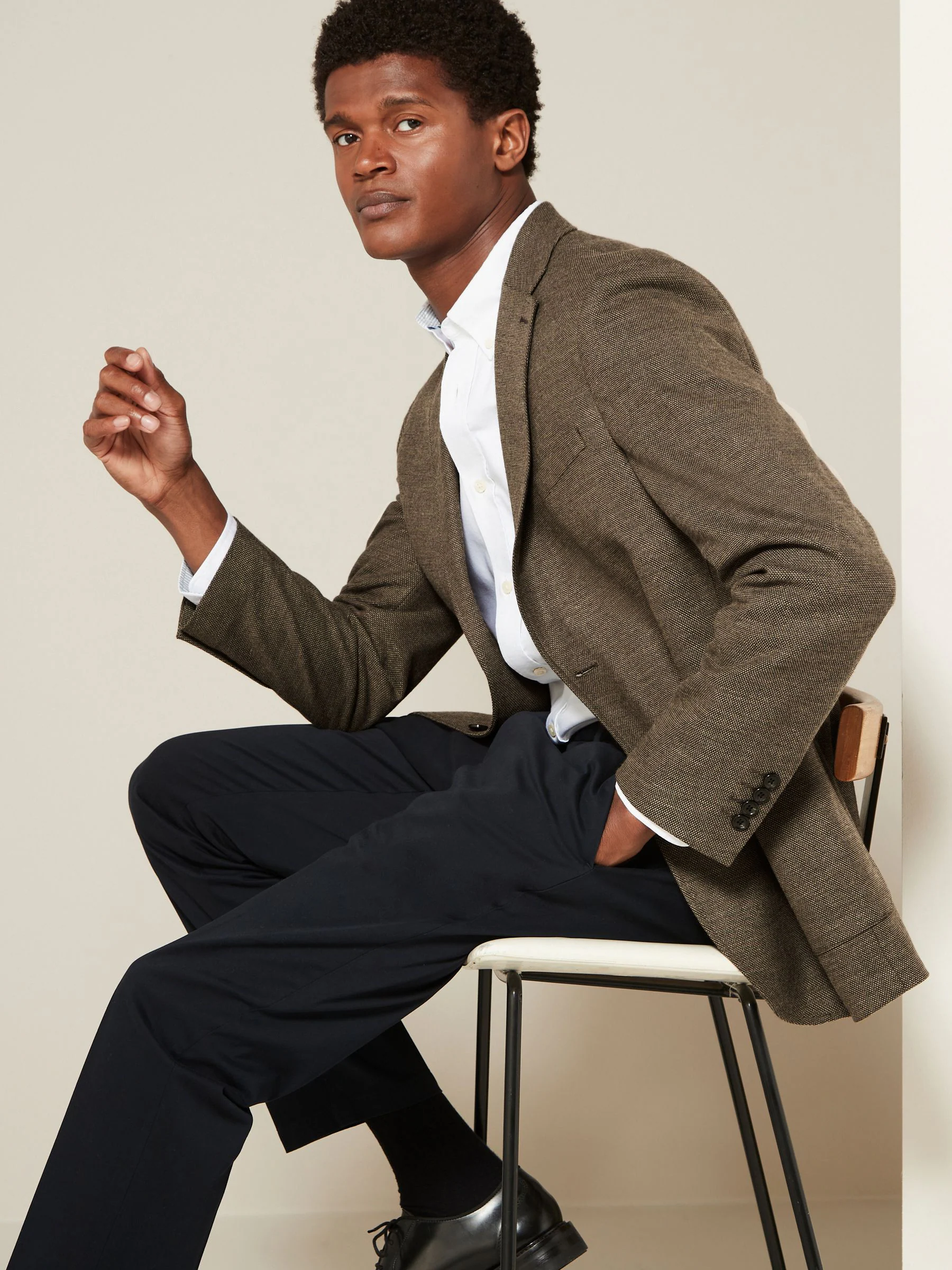 Bruin - Normale Pasvorm - Modieuze blazer met textuur