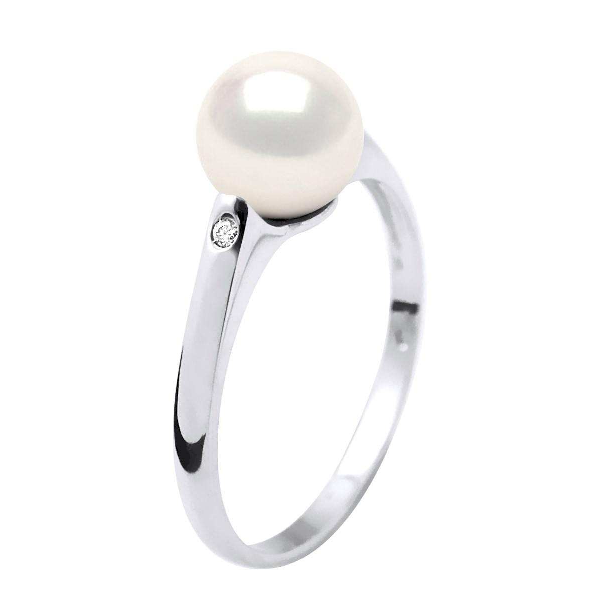 Bague Stella Jonc Perles d'Eau Douce 8-9 mm & Diamant - Or Blanc