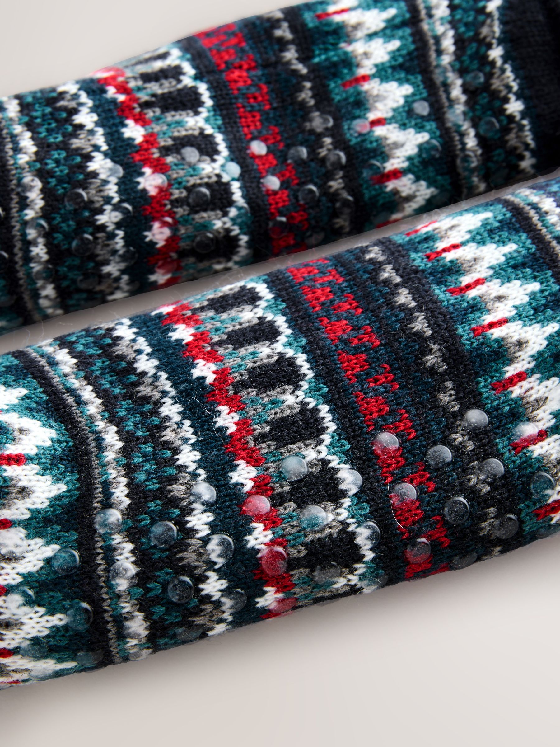 Blauw/Rood Borg gevoerd Fairisle - Set van 2 paar pantoffelsokken