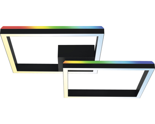 Dimbare LED-plafondlamp, 2 x 17 W, 1900 lm, 2700 K-6500 K CCT RGB, 64 x 64 cm, zwart, met nachtlampfunctie, geheugenfunctie en afstandsbediening.