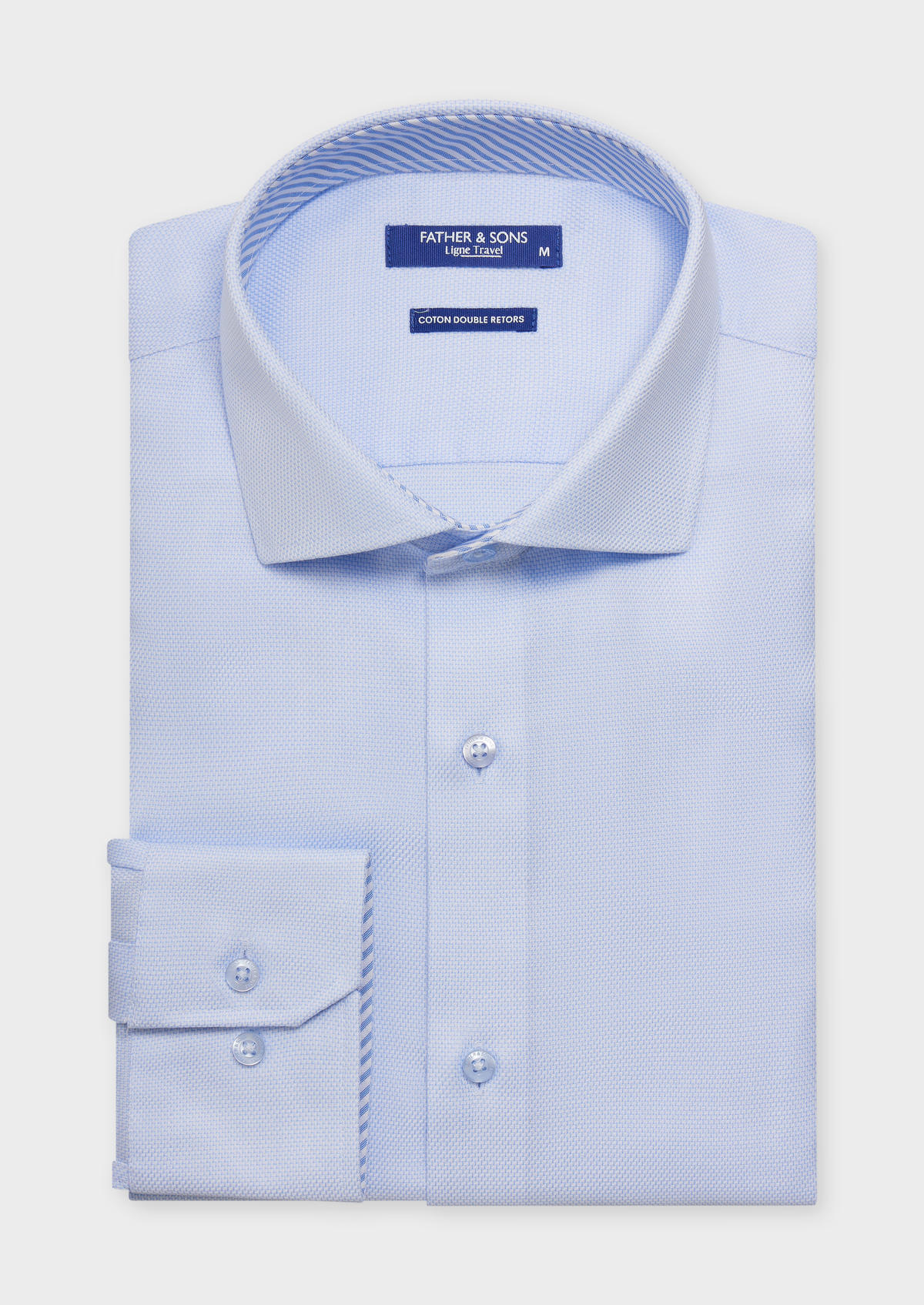 Chemise habillée non-iron Regular en coton façonné blanc à motif fantaisie bleu ciel